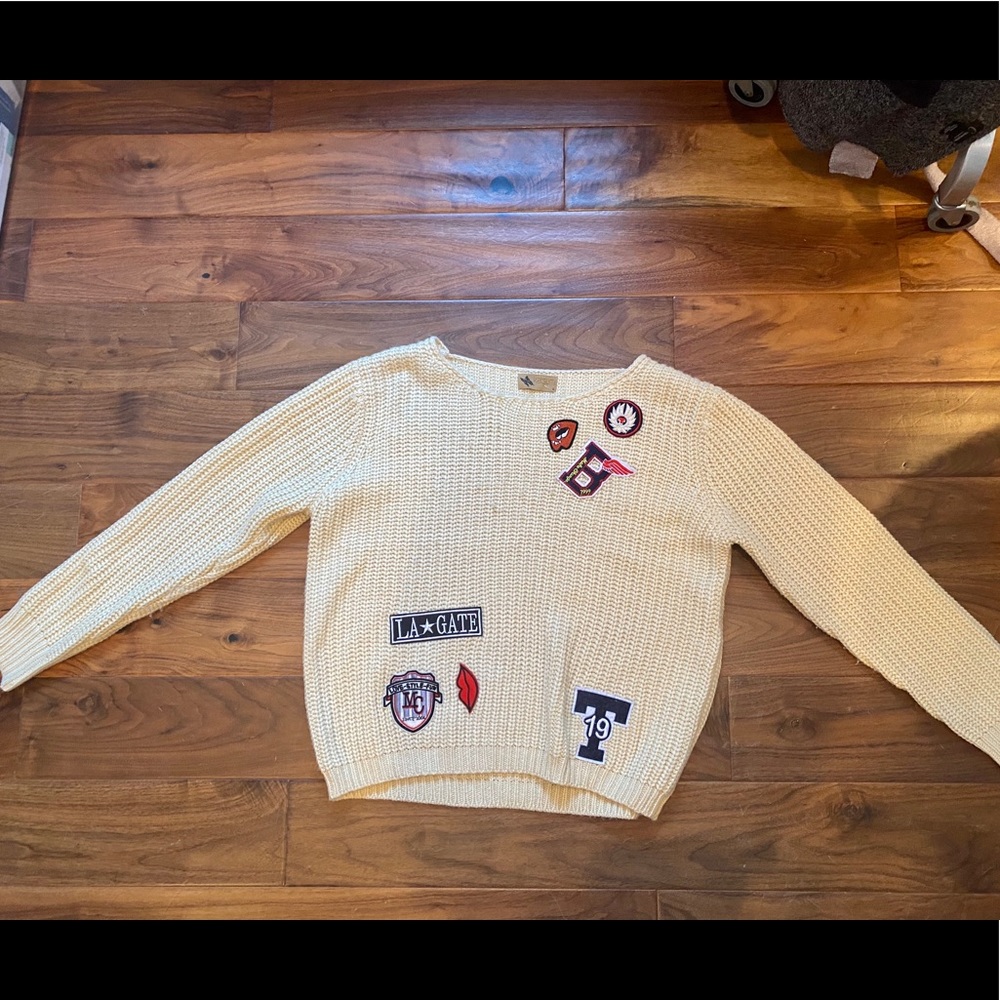 LF Cream Knit Sweater with Patch Detailing